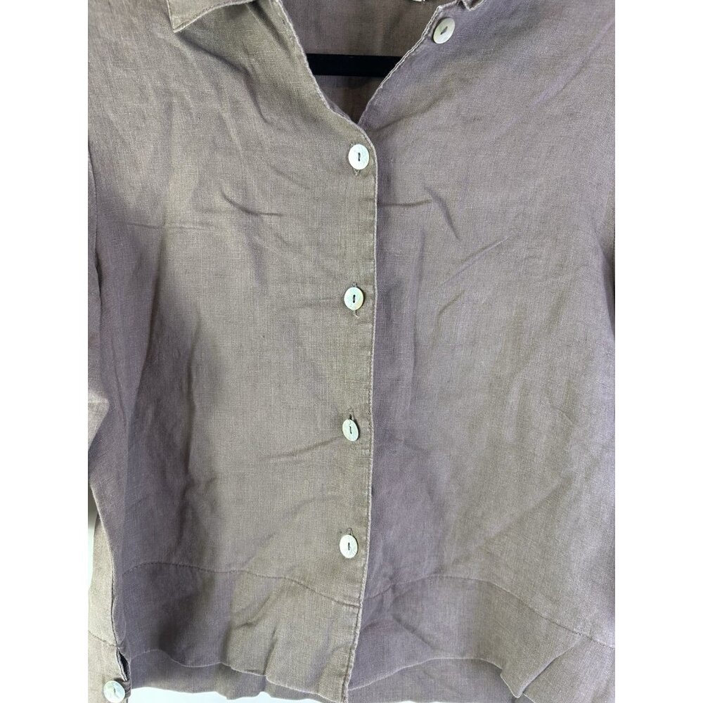 Willow Linen Button Front Shirt Brown USA. Lagenlook Artsy - Picture 5 of 7